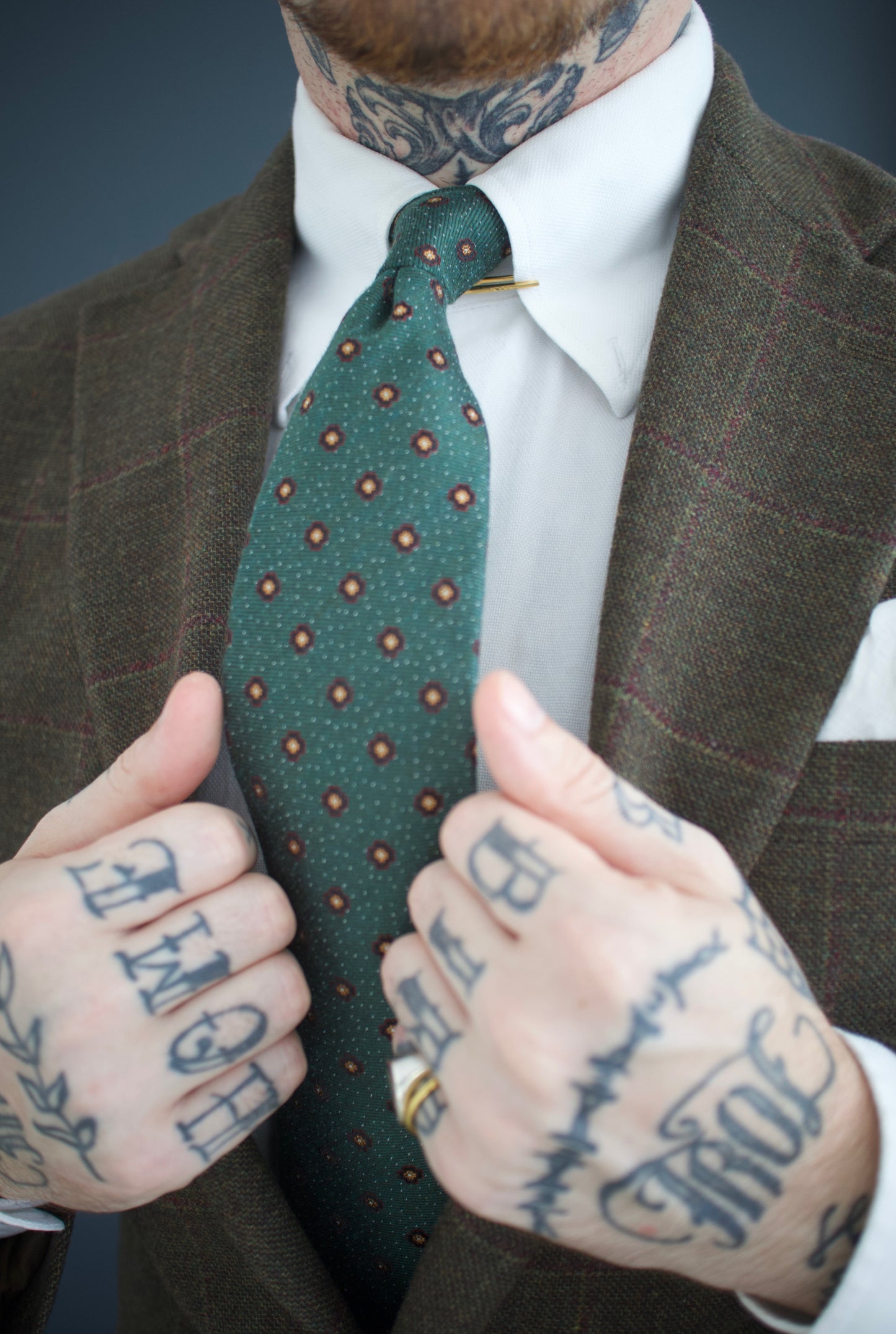 Mark- Green silk and cotton blend tie