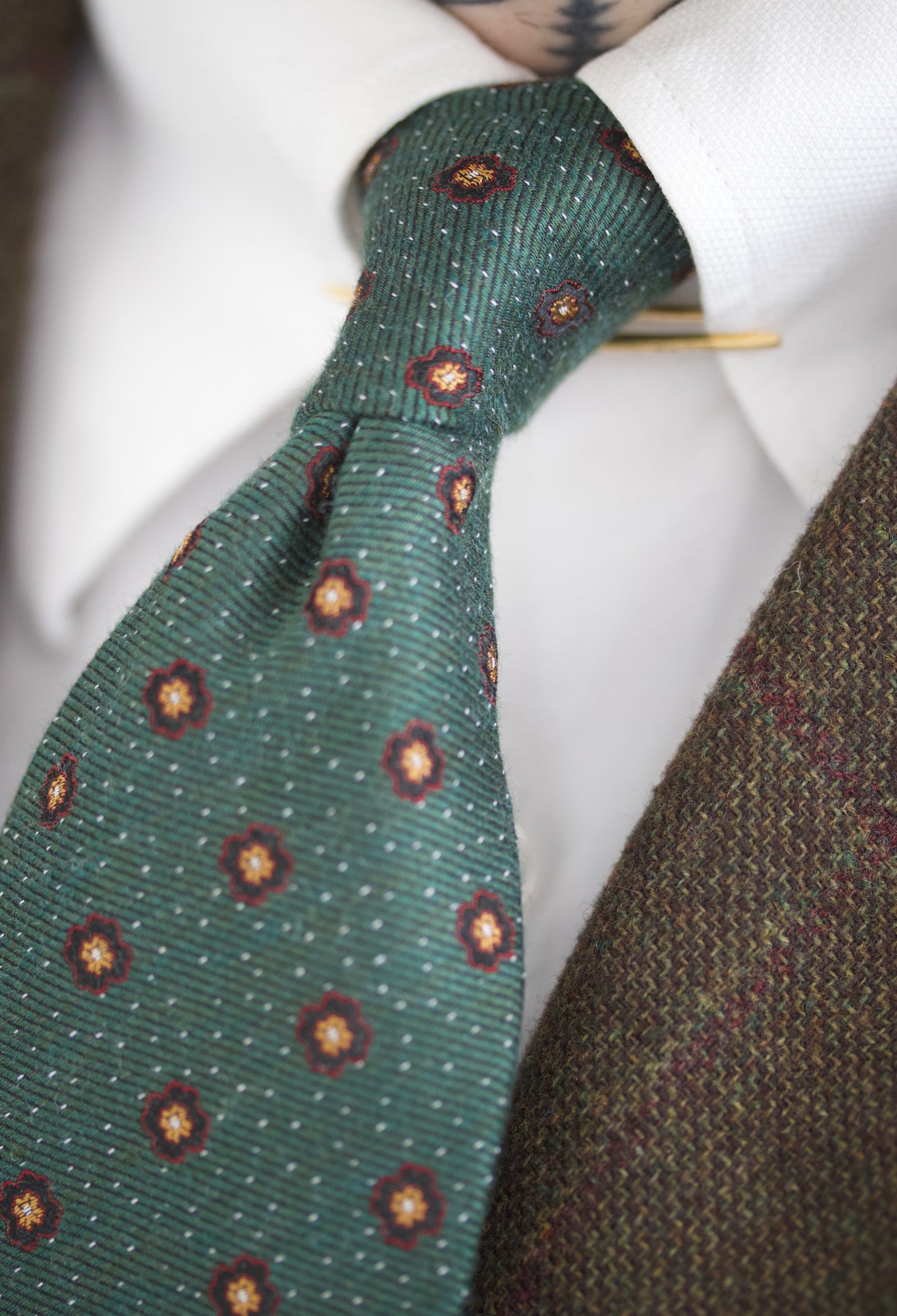 Mark- Green silk and cotton blend tie