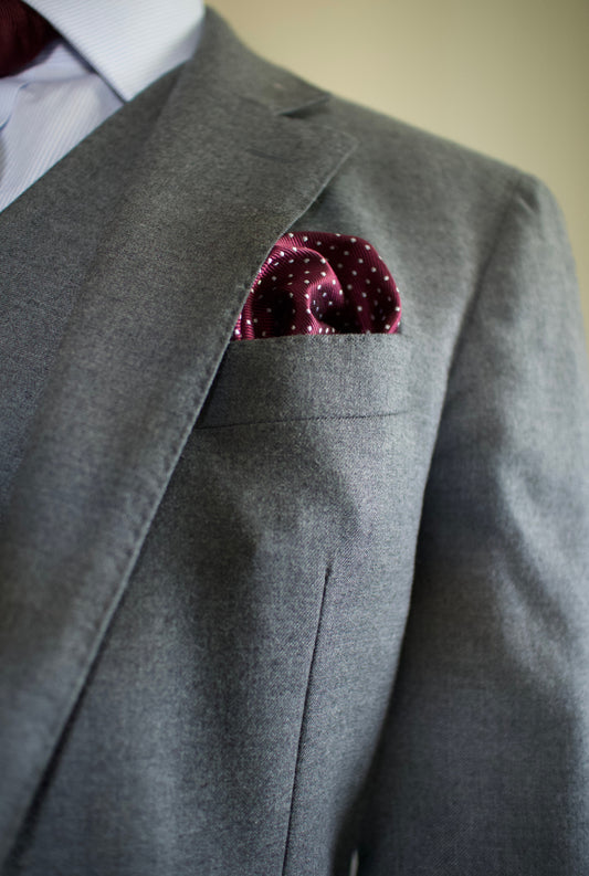 Conor- Burgundy dot silk pocket square