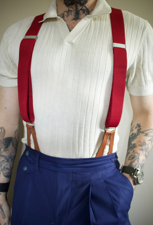 Red trousers braces ( suspenders )