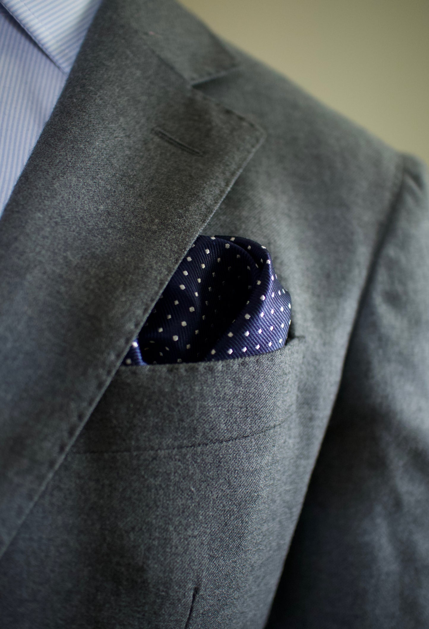 Jacob- Navy dot silk pocket square