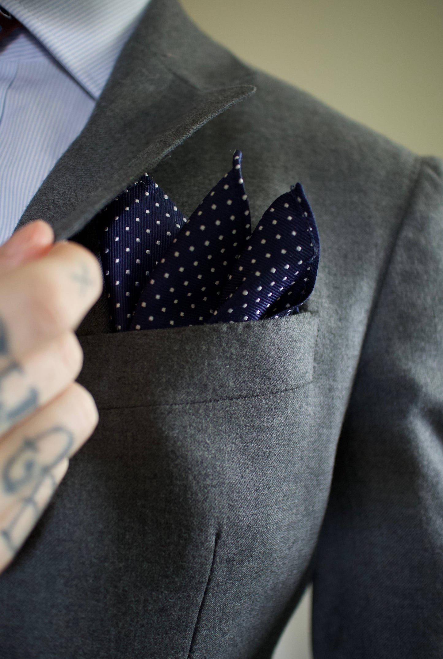 Jacob- Navy dot silk pocket square